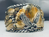 Important Chee Eagle Vintage Native American Navajo Sterling Silver Gold Bracelet-Nativo Arts