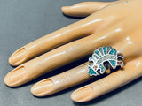 Amazing Vintage Native American Zuni Inlay Turquoise Coral Sterling Silver Rainbow Man Ring-Nativo Arts