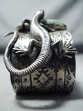 Native American Amazing Green Turquoise Sterling Silver Double Gecko Bracelet-Nativo Arts