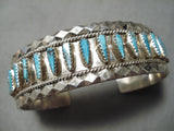 Amazing Vintage Native American Navajo Turquoise Needle Sterling Silver Bracelet Native-Nativo Arts