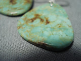 Native American Exquisite Santo Domingo Royston Turquoise Slabs Sterling Silver Earrings-Nativo Arts