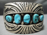 Huge Wide Vintage Native American Navajo Turquoise Sterling Silver Wave Bracelet Old-Nativo Arts