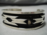 Quality!! Vintage Native American Navajo Geometric Rug Sterling Silver Bracelet Old-Nativo Arts
