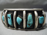 Heavy Wide Vintage Native American Navajo Hand Wrought Silver Sterling Silver Turquoise Bracelet-Nativo Arts