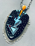 Flute Dancer Native American Navajo Turquoise Kachina Sterling Silver Necklace-Nativo Arts