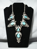 One Of The Finest Vintage Native American Navajo Turquoise Sterling Silver Dangle Necklace-Nativo Arts