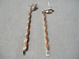 Exquisite Zuni Coral Sterling Silver Earrings Native American-Nativo Arts