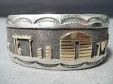 Dynamic Vintage Zuni Sterling Silver & 14k Gold Bracelet Native American Old-Nativo Arts