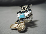 So Detailed!! Zuni Native American Turquoise Sterling Silver Mickey Ring-Nativo Arts