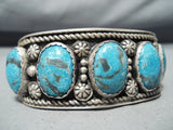 Astonishing Vintage Native American Navajo Kingman Turquoise Sterling Silver Bracelet Old-Nativo Arts