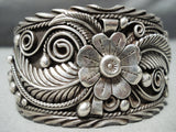 One Of The Most Detailed Leaf Garden Vintage Native American Navajo Sterling Silver Bracelet-Nativo Arts