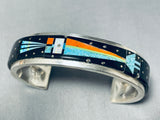 Thicker Native American Navajo Turquoise Long Kachina Sterling Silver Bracelet-Nativo Arts
