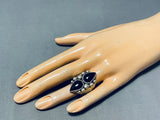 Superb Vintage Native American Navajo 2 Black Onyx Teardrops Sterling Silver Ring-Nativo Arts