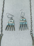 Stunning Vintage Native American Zuni Blue Gem Turquoise Sterling Silver Necklace & Earring Set-Nativo Arts