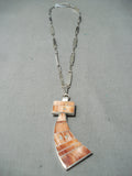 Unique Navajo Native American Spiny Oyster Sterling Silver Kokopelli Necklace-Nativo Arts
