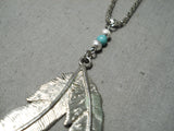 Detailed!! Vintage Native American Navajo Turquoise Sterling Silver Feathers Necklace-Nativo Arts