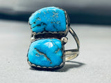 Chunky Double Turquoise Vintage Native American Navajo Sterling Silver Ring Old-Nativo Arts