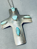 Native American Huge Vintage Santo Domingo Royston Turquoise Sterling Silver Cross Necklace-Nativo Arts