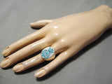 Thick Heavy Vintage Zuni Native American Turquoise Bird Sterling Silver Ring-Nativo Arts