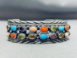 Lena Platero Vintage Native American Navajo Turquoise Multi Stone Sterling Silver Bracelet-Nativo Arts