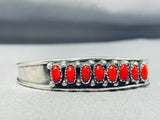 Superior Native American Navajo Coral Sterling Silver Bracelet-Nativo Arts