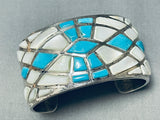 Native American One Of Most Intricate Vintage Navajo Turquoise Inlay Sterling Silver Bracelet-Nativo Arts