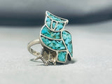 Charming Vintage Native American Zuni Turquoise Sterling Silver Owl Ring-Nativo Arts