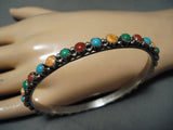 Signed Native American Navajo Turquoise Coral Sterling Silver Bangle Bracelet-Nativo Arts