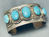 Majestic Native American Navajo Signed 5 Turquoise Sterling Silver Enormous Bracelet-Nativo Arts