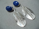 Impressive Navajo Lapis Sterling Silver Feather Earrings Native American-Nativo Arts