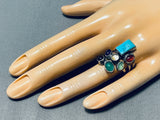 Dramatic Vintage Native American Navajo Blue Gem Turquoise & Multi Stone Sterling Silver Ring-Nativo Arts