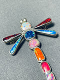 Fabulous Native American Zuni Opal Colorful Sterling Silver Dragonfly Pin Pendant-Nativo Arts