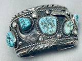 Classic Museum Vintage Native American Navajo Turquoise Leaf Sterling Silver Bracelet Old-Nativo Arts
