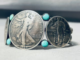 One Of The Best Vintage Native American Navajo Coin Turquoise Sterling Silver Bracelet-Nativo Arts