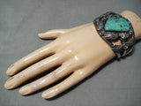 Signed Kirk Huge Vintage Native American Navajo Apache Turquoise Sterling Silver Bracelet-Nativo Arts