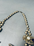 Best Vintage Native American Navajo Onyx Coral Sterling Silver Squash Blossom Necklace Set-Nativo Arts