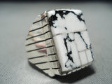Breathtaking Native American Navajo White Buffalo Turquoise Sterling Silver Ring-Nativo Arts