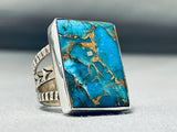 Striking Native American Navajo Kingman Turquoise Sterling Silver Ring-Nativo Arts