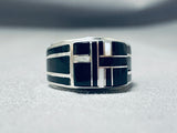 Tom Jackson Vintage Native American Navajo Black Onyx Mother Of Pearl Sterling Silver Ring-Nativo Arts