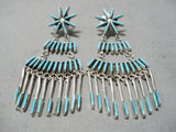 Noteworthy Vintage Native American Zuni Turquoise Sterling Silver Dangle Earrings Old-Nativo Arts