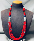 Authentic Singer Coral Native American Navajo Sterling Silver Turquoise Necklace-Nativo Arts