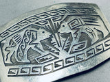 Outstanding Native American Hopi Chiseled Overlay Bears Sterling Silver Immense Buckle-Nativo Arts