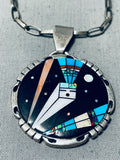 Extremely Unique Shooting Star Native American Navajo Turquoise Sterling Silver Space Necklace-Nativo Arts