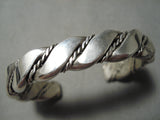 Thick Heavy Sturdy Vintage Native American Navajo Hand Teisted Coiled Sterling Silver Bracelet-Nativo Arts
