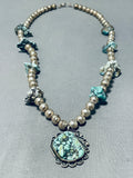 Breathtaking Vintage Native American Navajo 9 Sea Foam Turquoise Sterling Silver Necklace-Nativo Arts