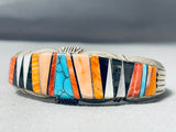 Native American One Of The Most Intricate Triangle Inlay Turquoise Sterling Silver Bracelet-Nativo Arts