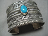 Astonishing Vintage Native American Navajo Blue Gem Turquoise Sterling Silver Bracelet Cuff-Nativo Arts
