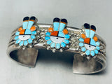 Sturdy Faces Of Sun Vintage Native American Navajo Turquoise Inlay Sterling Silver Bracelet-Nativo Arts
