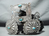 Hand Tooled Authentic Vintage Native American Navajo Turquoise Sterling Silver Concho Belt-Nativo Arts
