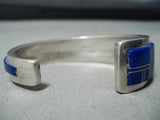 Thicker Heavy Vintage Native American Navajo Lapis Sterling Silver Inlay Bracelet-Nativo Arts